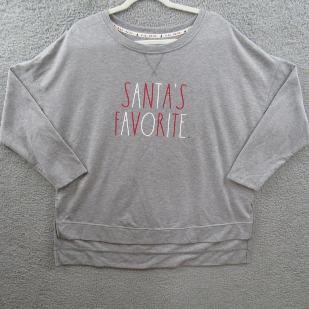 Rae Dunn Womens Sweatshirt 1X Gray Santa’s Favorite Crew Neck Hi Low Long Sleeve